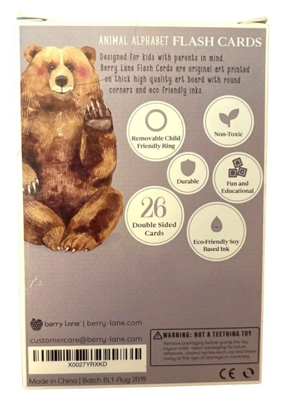 Animal Alphabet Flash Cards Berry Lane 26 Double Sided Illustrated Non-Toxic New